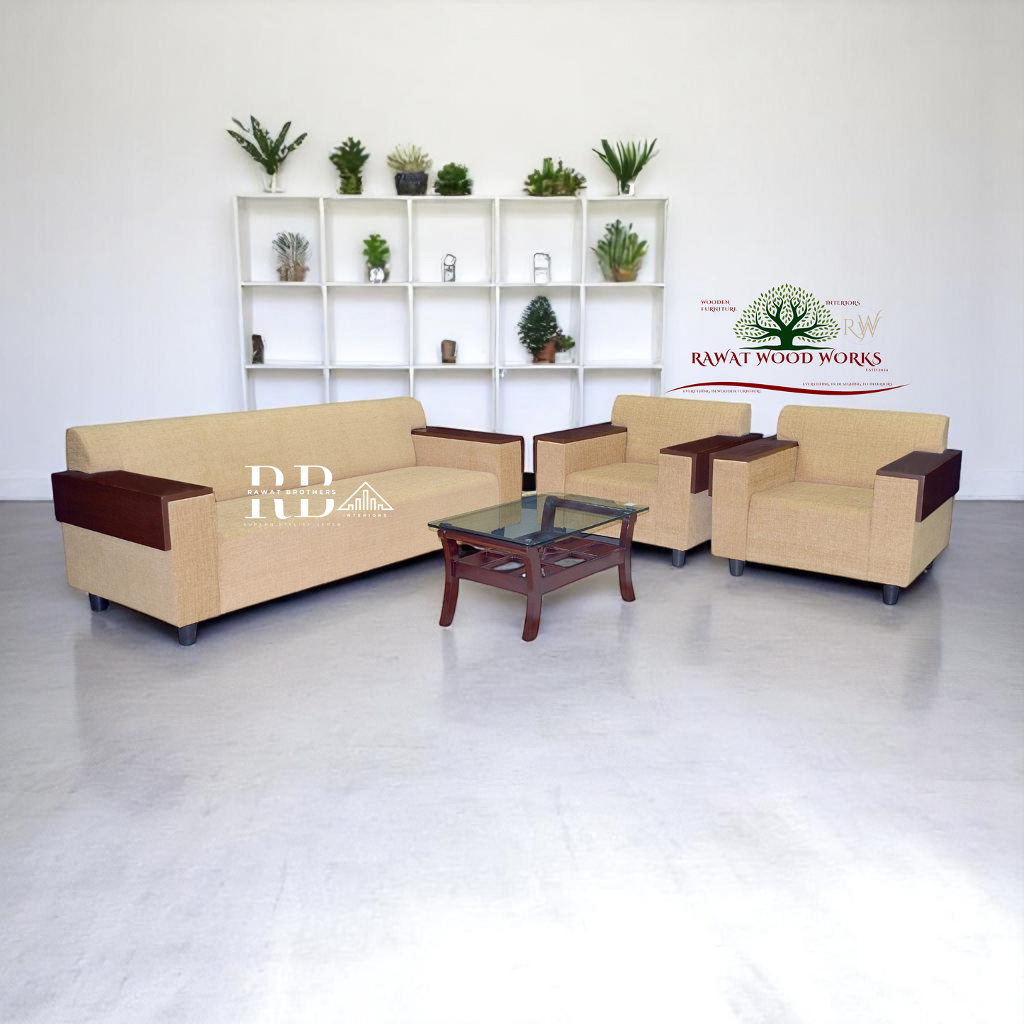 Sofa Set 3+1+1 SO15 Teak And PineWood RAWAT