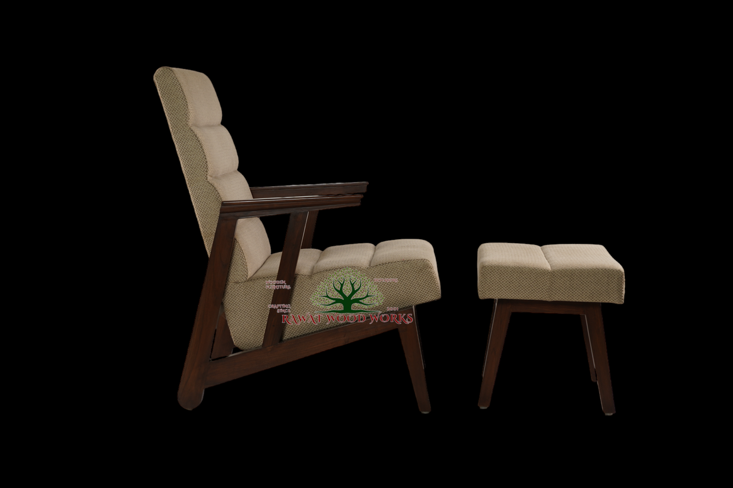 Lounge Chair LC21 With Stool SolidWood RAWAT FURNITURE