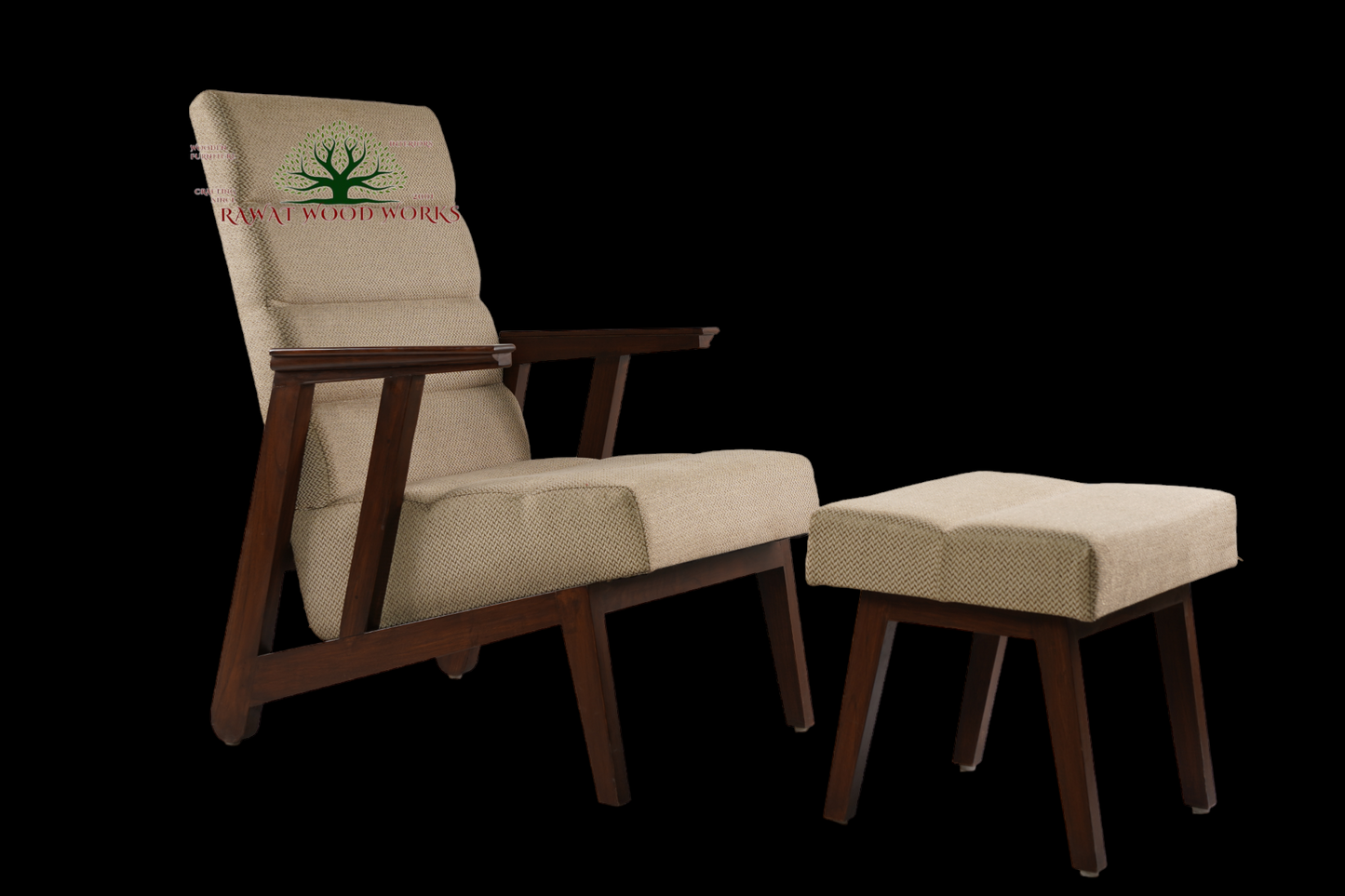 Lounge Chair LC21 With Stool SolidWood RAWAT FURNITURE